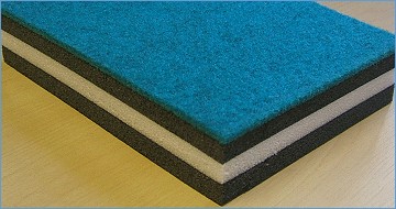 Carpet covered roll-out matting, 6.4m x 1.82m x 35mm